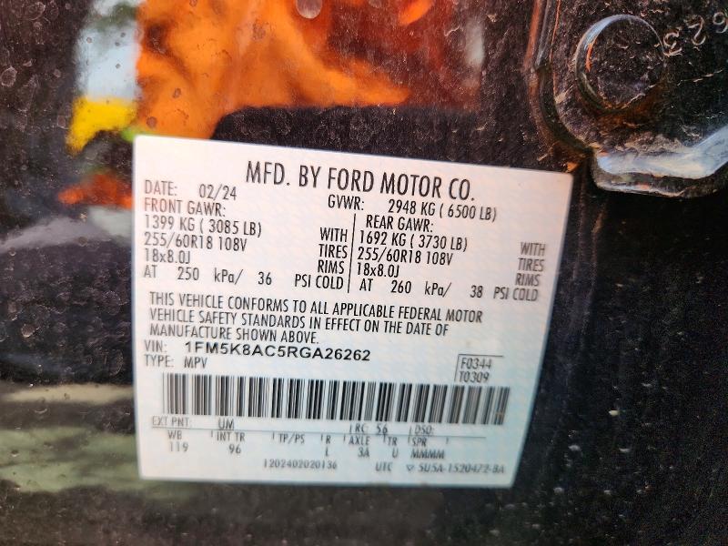2024 Ford Explorer მანქანა იყიდება აუქციონზე, vin: 1FM5K8AC5RGA26262, აუქციონის ნომერი: 54551856