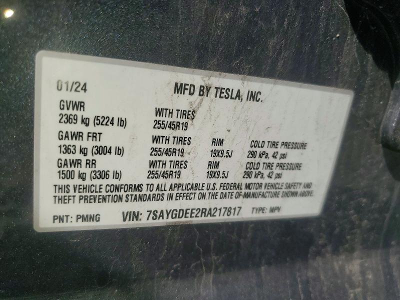 52304446 :رقم المزاد ، 7SAYGDEE2RA217817 vin ، 2024 Tesla Model Y مزاد بيع