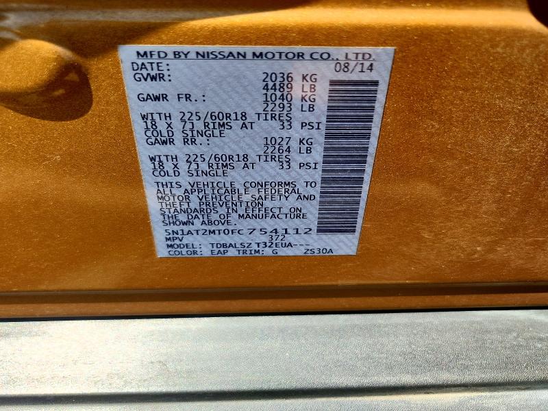 Продаж на аукціоні авто 2015 Nissan Rogue, vin: 5N1AT2MT0FC754112, номер лоту: 53743016