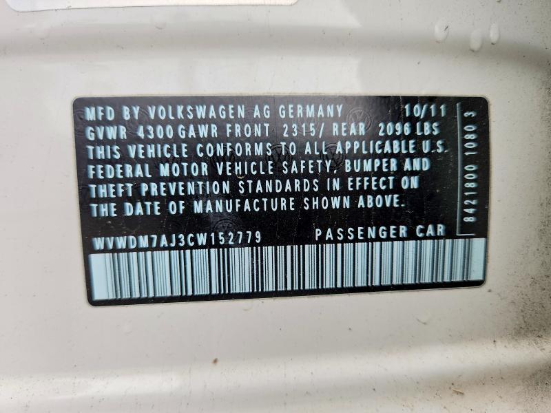 52199416 :رقم المزاد ، WVWDM7AJ3CW152779 vin ، 2012 Volkswagen Golf مزاد بيع