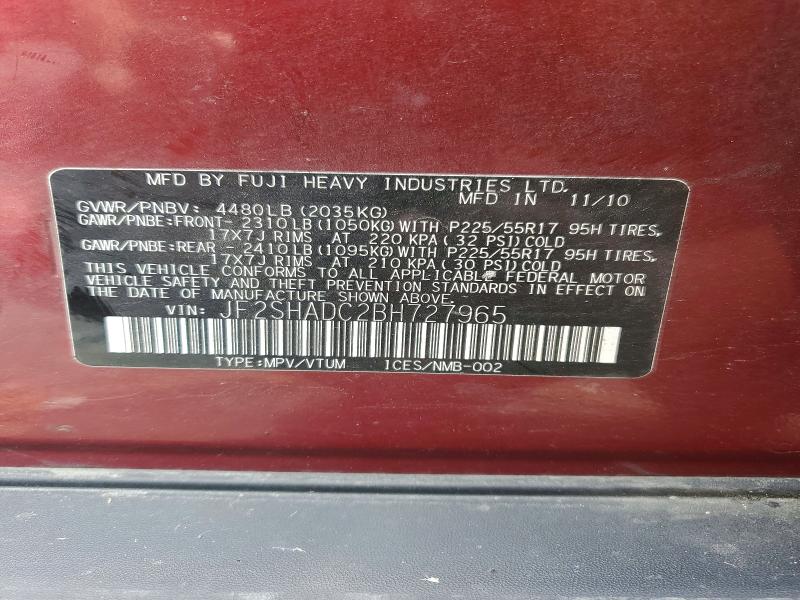 52996066 :رقم المزاد ، JF2SHADC2BH727965 vin ، 2011 Subaru Forester مزاد بيع