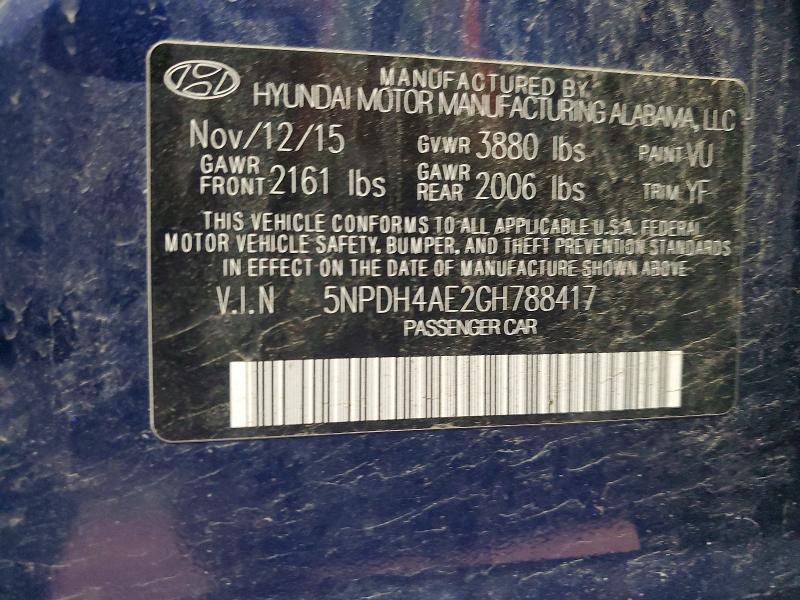 54403296 :رقم المزاد ، 5NPDH4AE2GH788417 vin ، 2016 Hyundai Elantra مزاد بيع