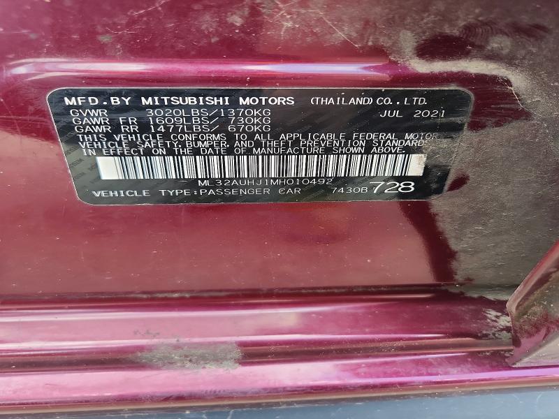 Продаж на аукціоні авто 2021 Mitsubishi Mirage, vin: ML32AUHJ1MH010492, номер лоту: 54225966