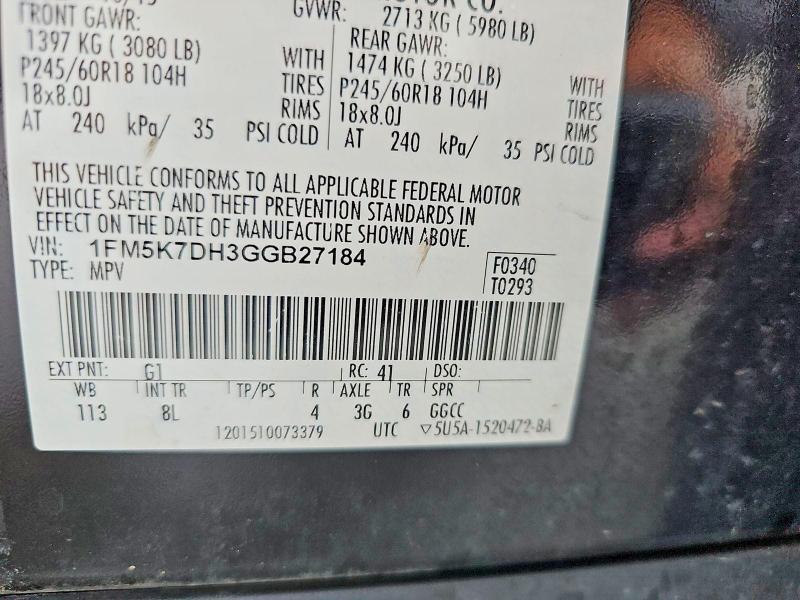 Продаж на аукціоні авто 2016 Ford Explorer, vin: 1FM5K7DH3GGB27184, номер лоту: 54906386