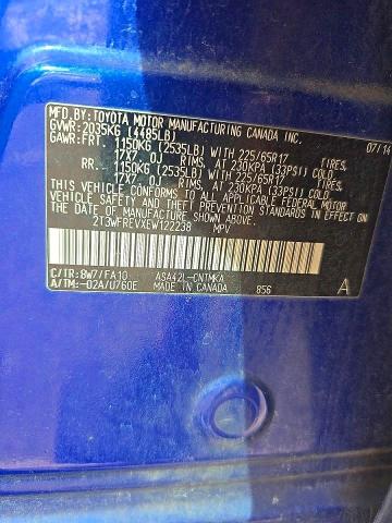 2014 Toyota Rav4 მანქანა იყიდება აუქციონზე, vin: 2T3WFREVXEW122238, აუქციონის ნომერი: 54899336