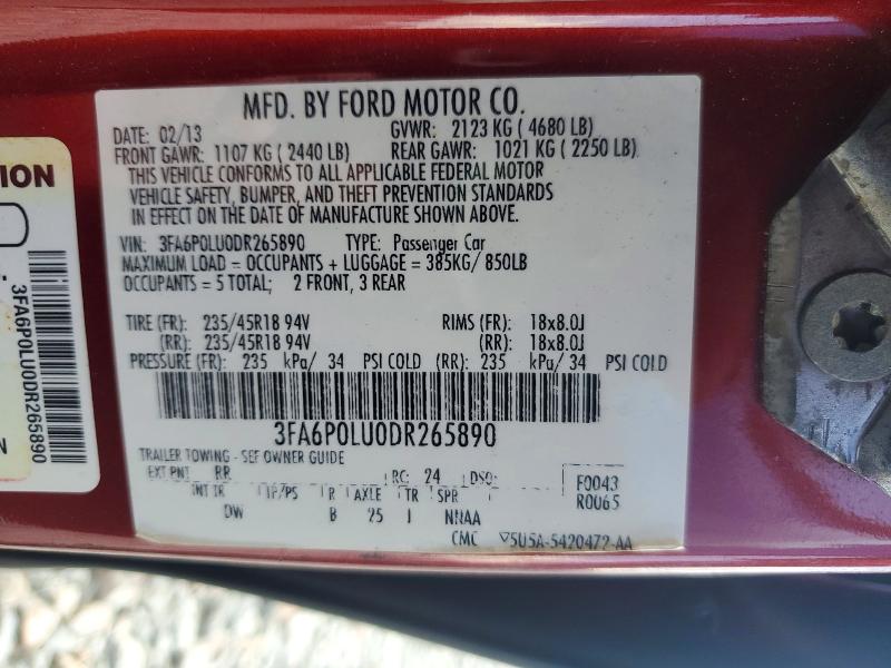 2013 Ford Fusion მანქანა იყიდება აუქციონზე, vin: 3FA6P0LU0DR265890, აუქციონის ნომერი: 54128566