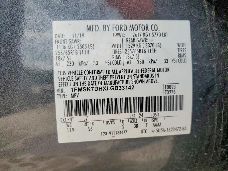 Aukcja sprzedaży 2020 Ford Explorer, vin: 1FMSK7DHXLGB33142, numer aukcji: 53841556