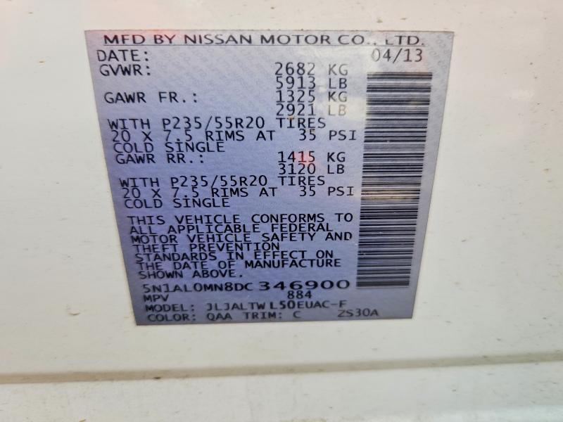 Aukcja sprzedaży 2013 Infiniti Jx35, vin: 5N1AL0MN8DC346900, numer aukcji: 54133156