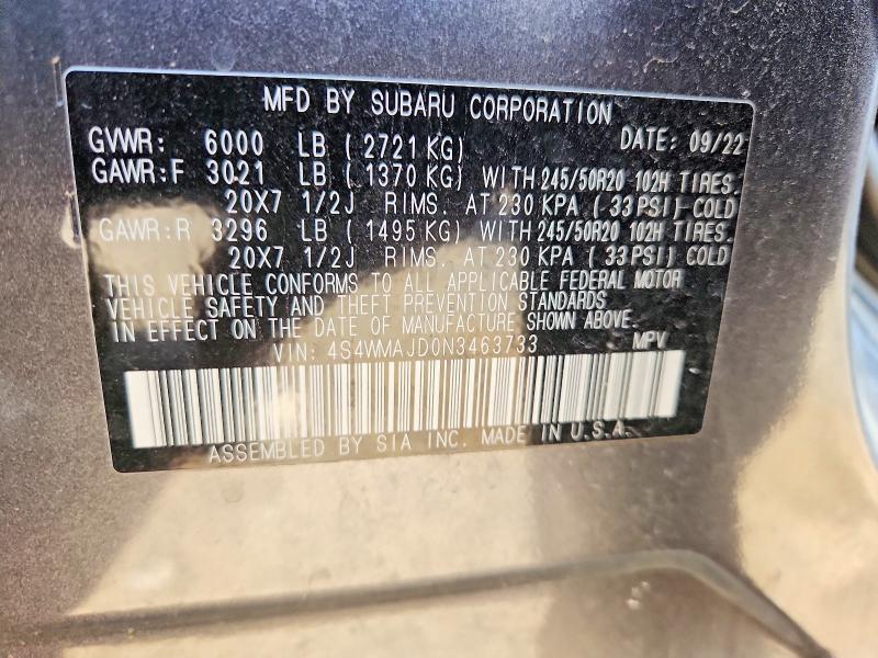 Aukcja sprzedaży 2022 Subaru Ascent, vin: 4S4WMAJD0N3463733, numer aukcji: 53219436
