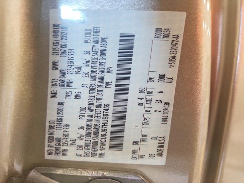 52294906 :رقم المزاد ، 1FMCU9J97HUB97459 vin ، 2017 Ford Escape مزاد بيع