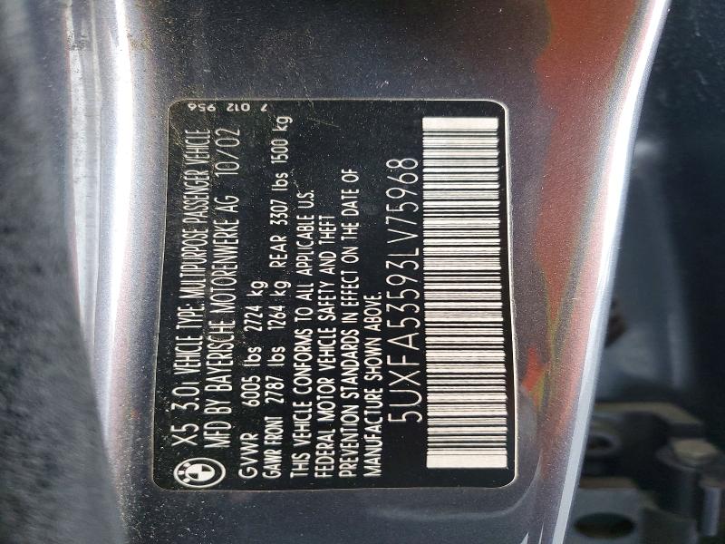 52451786 :رقم المزاد ، 5UXFA53593LV75968 vin ، 2003 Bmw X5 مزاد بيع