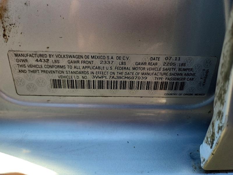 54718836 :رقم المزاد ، 3VWPL7AJ8CM607039 vin ، 2012 Volkswagen Jetta مزاد بيع