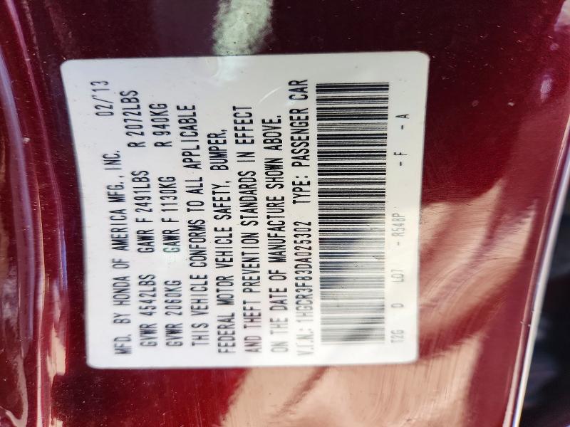 53939086 :رقم المزاد ، 1HGCR3F83DA025302 vin ، 2013 Honda Accord مزاد بيع