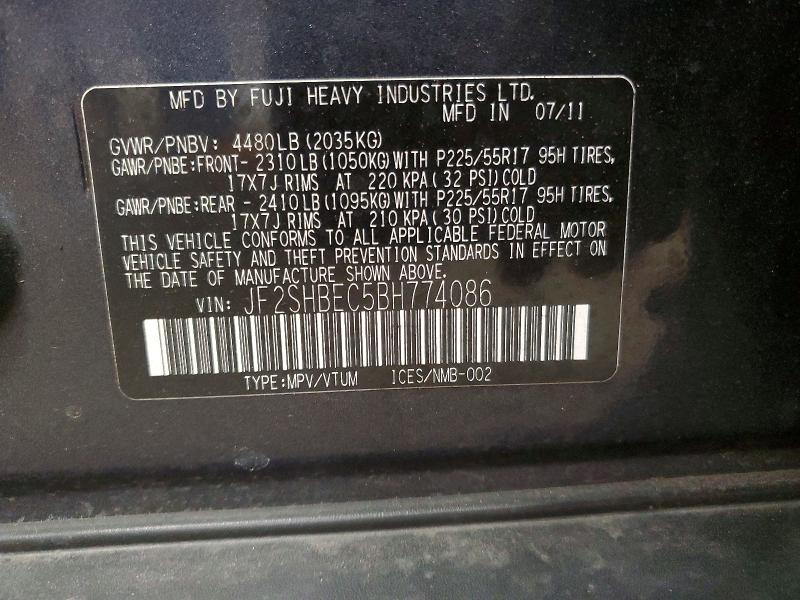Продаж на аукціоні авто 2011 Subaru Forester, vin: JF2SHBEC5BH774086, номер лоту: 52311856