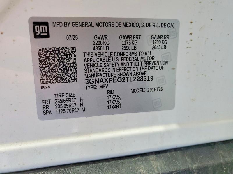 52731086 :رقم المزاد ، 3GNAXPEG2TL228319 vin ، 2026 Chevrolet Equinox مزاد بيع