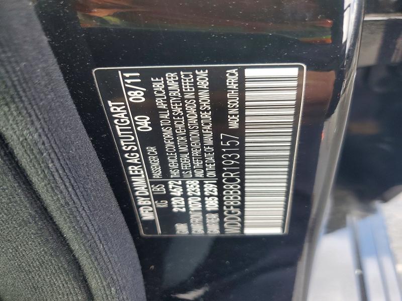 Aukcja sprzedaży 2012 Mercedes-benz C, vin: WDDGF8BB8CR193157, numer aukcji: 52922966