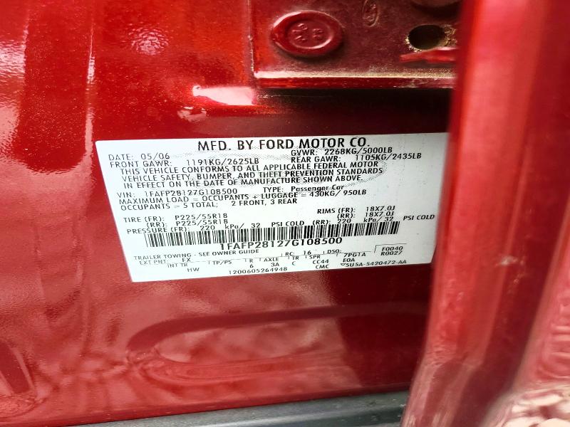 Продаж на аукціоні авто 2007 Ford Five Hundred, vin: 1FAFP28127G108500, номер лоту: 54767116