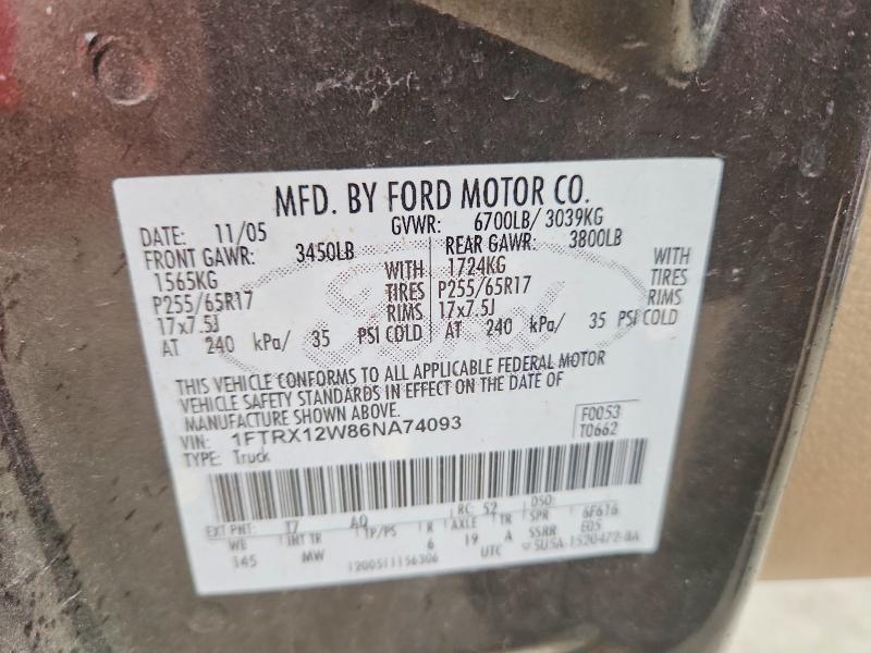 2006 Ford F150 მანქანა იყიდება აუქციონზე, vin: 1FTRX12W86NA74093, აუქციონის ნომერი: 53243596