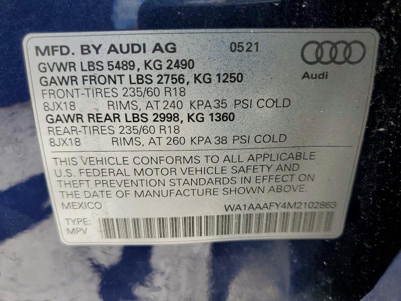 Продажа на аукционе авто 2021 Audi Q5, vin: WA1AAAFY4M2102863, номер лота: 58065586