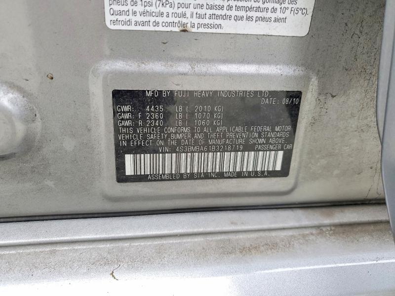 2011 Subaru Legacy მანქანა იყიდება აუქციონზე, vin: 4S3BMBA61B3218719, აუქციონის ნომერი: 46955456