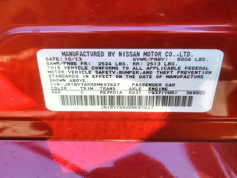 53281876 :رقم المزاد ، JN1BV7ARXEM697647 vin ، 2014 Infiniti Q50 مزاد بيع