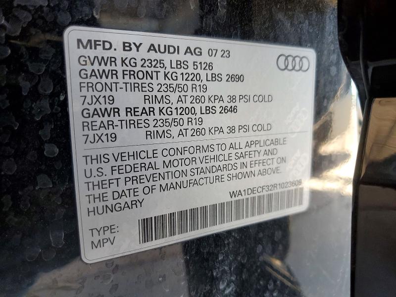 2024 Audi Q3 მანქანა იყიდება აუქციონზე, vin: WA1DECF32R1023609, აუქციონის ნომერი: 52935446