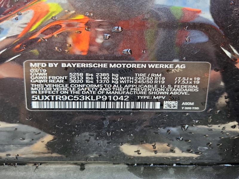 53995056 :رقم المزاد ، 5UXTR9C53KLP91042 vin ، 2019 Bmw X3 مزاد بيع