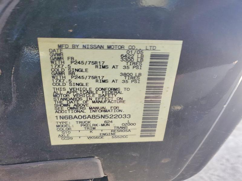 Продаж на аукціоні авто 2005 Nissan Titan, vin: 1N6BA06A85N522033, номер лоту: 53418296