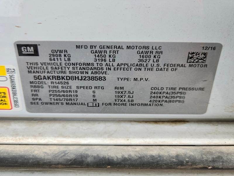2017 Buick Enclave მანქანა იყიდება აუქციონზე, vin: 5GAKRBKD8HJ238583, აუქციონის ნომერი: 55323996
