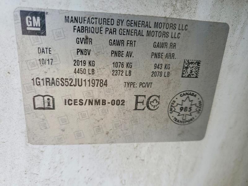 Aukcja sprzedaży 2018 Chevrolet Volt, vin: 1G1RA6S52JU119784, numer aukcji: 52997316