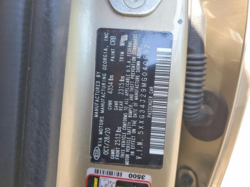 2021 Kia K5 მანქანა იყიდება აუქციონზე, vin: 5XXG34J29MG040692, აუქციონის ნომერი: 53269156