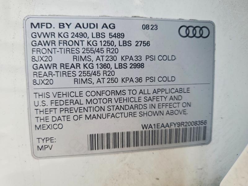 2024 Audi Q5 მანქანა იყიდება აუქციონზე, vin: WA1EAAFY9R2008356, აუქციონის ნომერი: 54225716