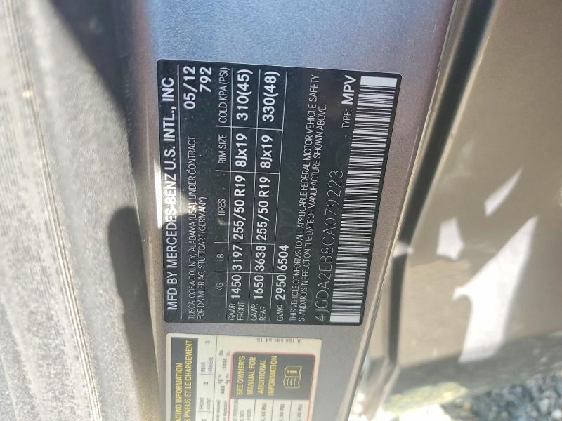 Aukcja sprzedaży 2012 Mercedes-benz Ml, vin: 4JGDA2EB8CA079223, numer aukcji: 54257276