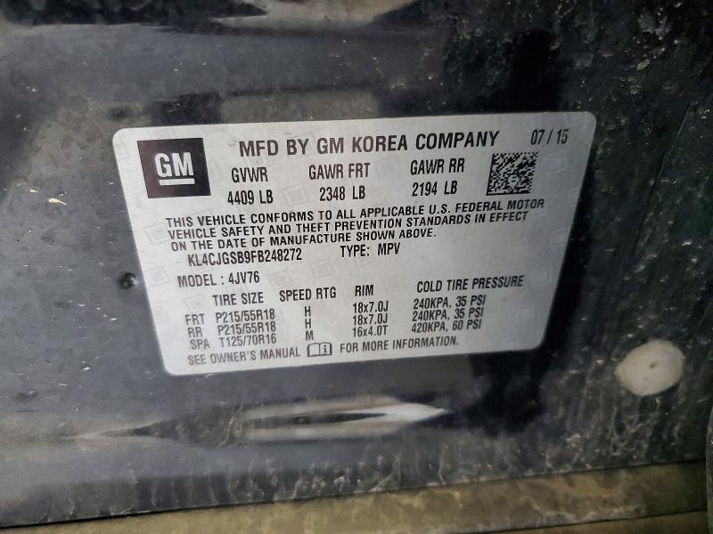 Продажа на аукционе авто 2015 Buick Encore, vin: KL4CJGSB9FB248272, номер лота: 53945896