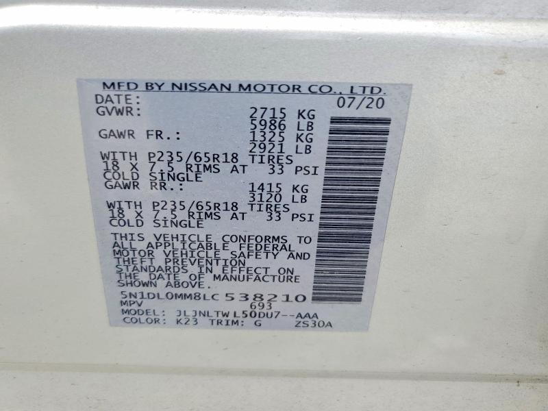 Продаж на аукціоні авто 2020 Infiniti Qx60, vin: 5N1DL0MM8LC538210, номер лоту: 51755596