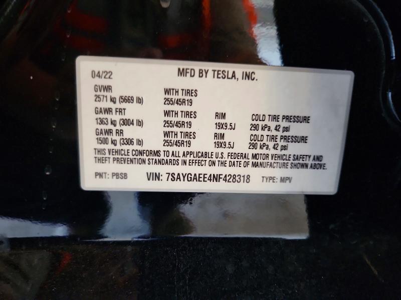 Продажа на аукционе авто 2022 Tesla Model Y, vin: 7SAYGAEE4NF428318, номер лота: 53286446