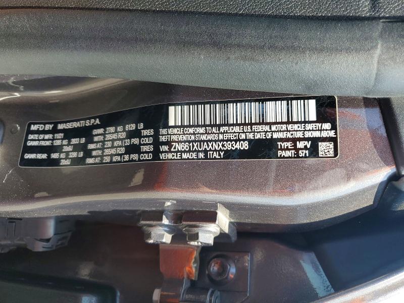 2022 Maserati Levante მანქანა იყიდება აუქციონზე, vin: ZN661XUAXNX393408, აუქციონის ნომერი: 51870096