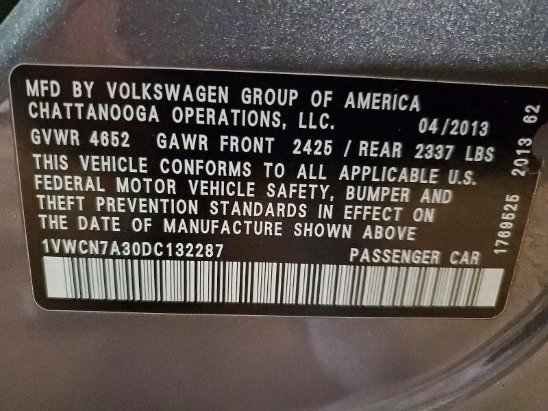 Продажа на аукционе авто 2013 Volkswagen Passat, vin: 1VWCN7A30DC132287, номер лота: 53357026