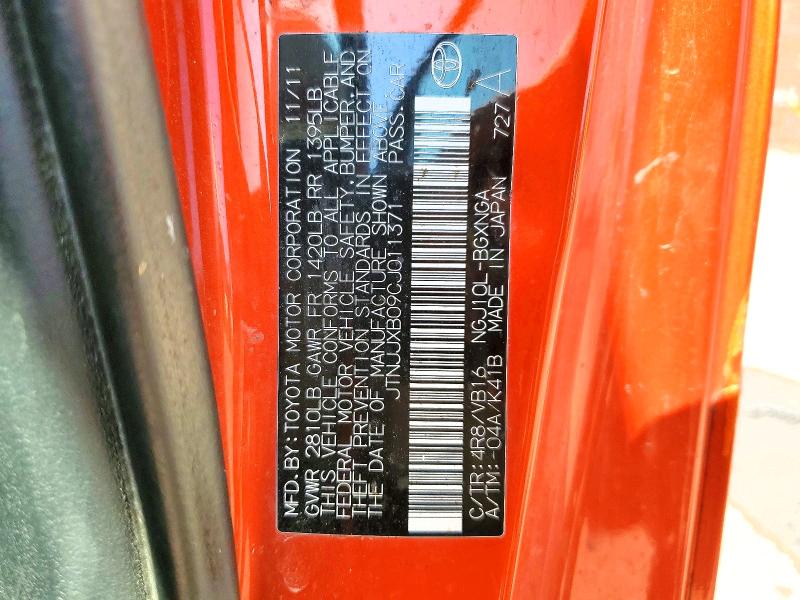 2012 Scion Iq მანქანა იყიდება აუქციონზე, vin: JTNJJXB09CJ011371, აუქციონის ნომერი: 55094656