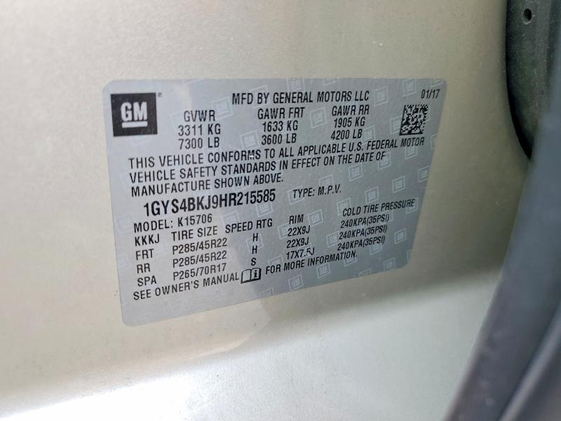 50330446 :رقم المزاد ، 1GYS4BKJ9HR215585 vin ، 2017 Cadillac Escalade مزاد بيع
