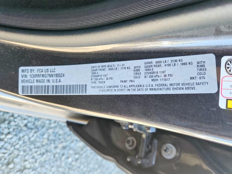 Продаж на аукціоні авто 2022 Ram 1500, vin: 1C6RRFMG7NN195524, номер лоту: 52728696