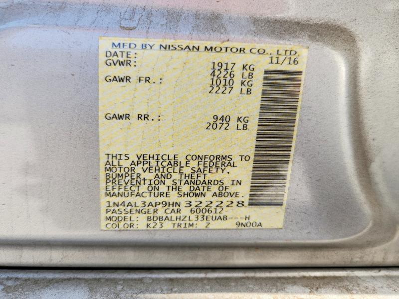 Продаж на аукціоні авто 2017 Nissan Altima, vin: 1N4AL3AP9HN322228, номер лоту: 53411866