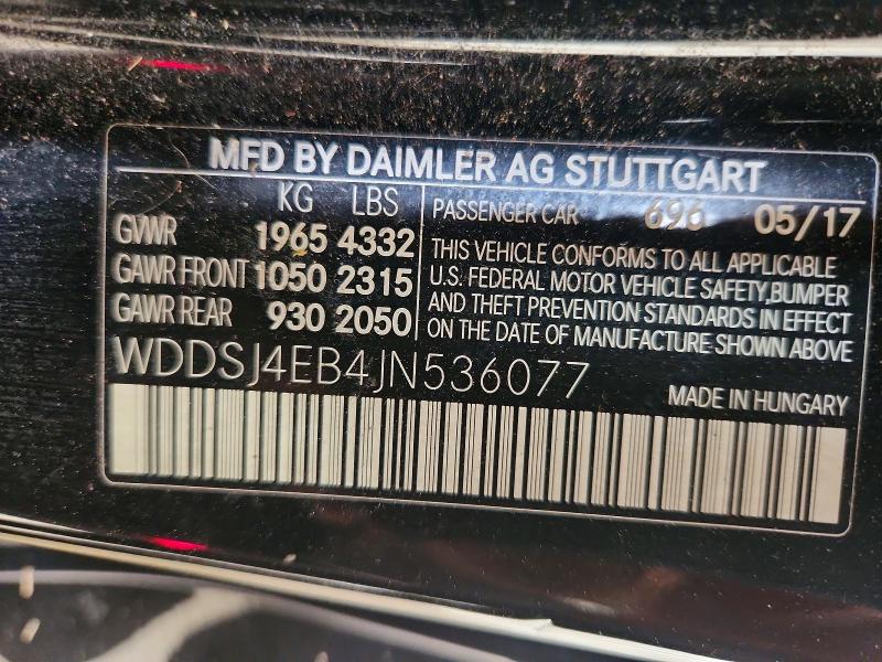 2018 Mercedes-benz Cla მანქანა იყიდება აუქციონზე, vin: WDDSJ4EB4JN536077, აუქციონის ნომერი: 53125066