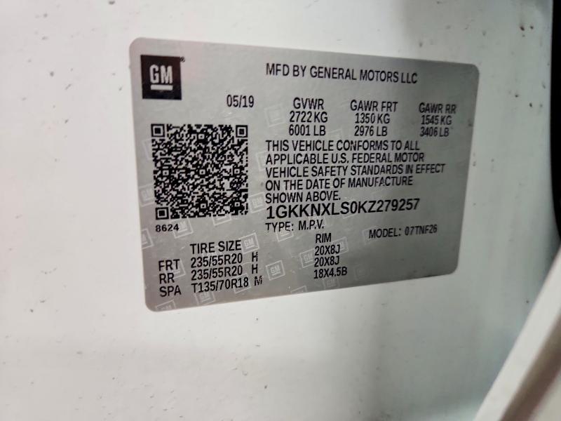 Aukcja sprzedaży 2019 Gmc Acadia, vin: 1GKKNXLS0KZ279257, numer aukcji: 52143246