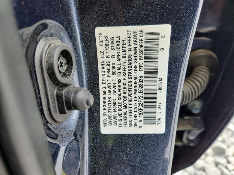 Aukcja sprzedaży 2018 Honda Civic, vin: 19XFC2F72JE028036, numer aukcji: 53217536
