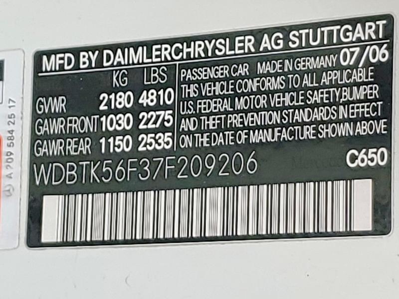 Aukcja sprzedaży 2007 Mercedes-benz Clk, vin: WDBTK56F37F209206, numer aukcji: 52453016