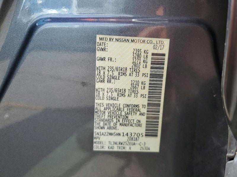 Продаж на аукціоні авто 2017 Nissan Murano, vin: 5N1AZ2MH5HN143705, номер лоту: 53727406