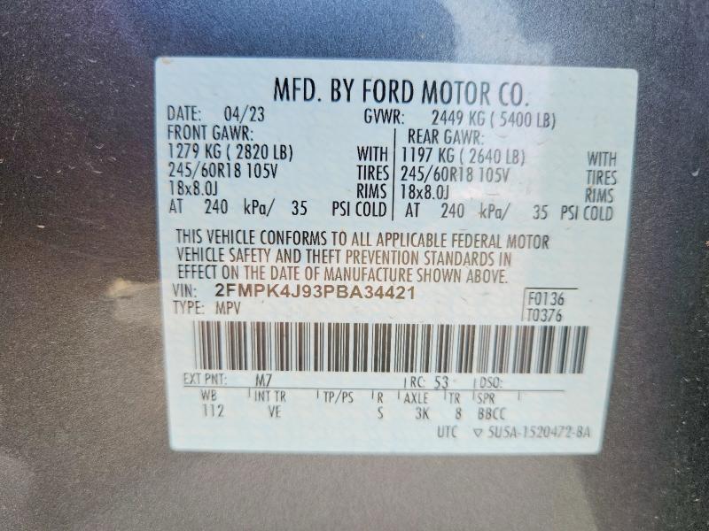 2023 Ford Edge მანქანა იყიდება აუქციონზე, vin: 2FMPK4J93PBA34421, აუქციონის ნომერი: 55191546
