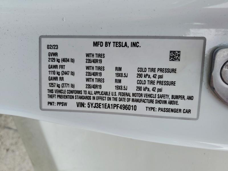 Aukcja sprzedaży 2023 Tesla Model 3, vin: 5YJ3E1EA1PF496010, numer aukcji: 55087256