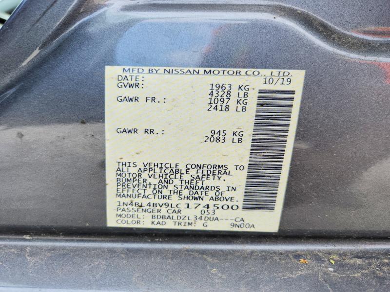 2020 Nissan Altima მანქანა იყიდება აუქციონზე, vin: 1N4BL4BV9LC174500, აუქციონის ნომერი: 52683376